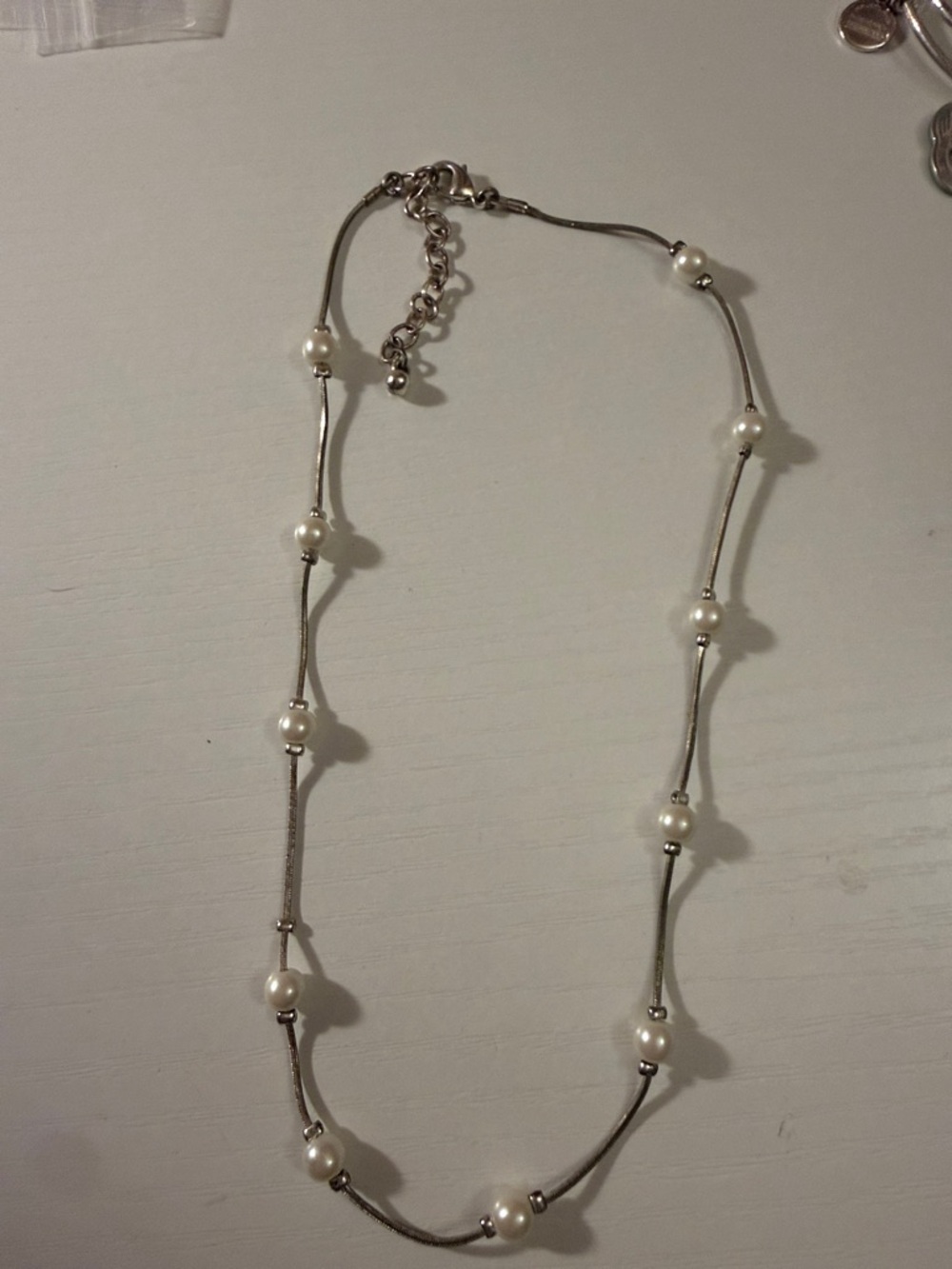 Delicate Pearl-Accent Silver Necklace - White Pearls 16-18 inches